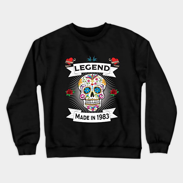 40th Birthday - Sugar Skull Legend Made In 1983 Crewneck Sweatshirt by Kudostees